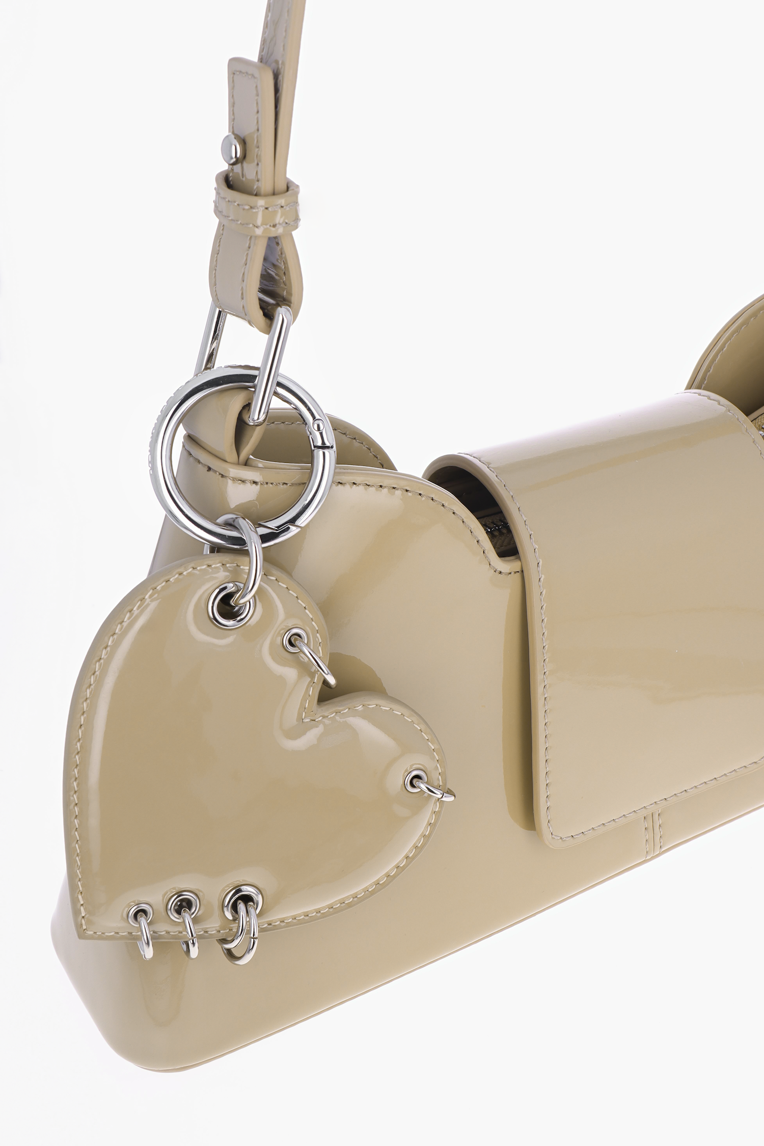 Marla Sand Patent Bag + heart keychain