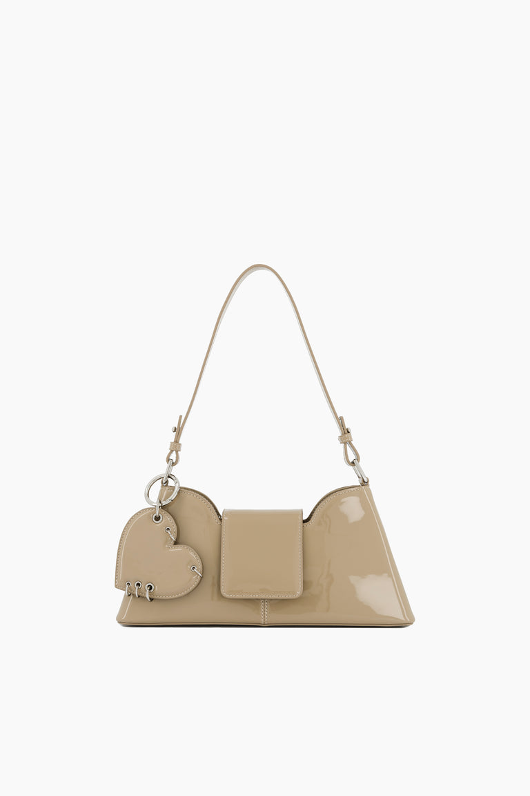 Marla Sand Patent Bag + heart keychain