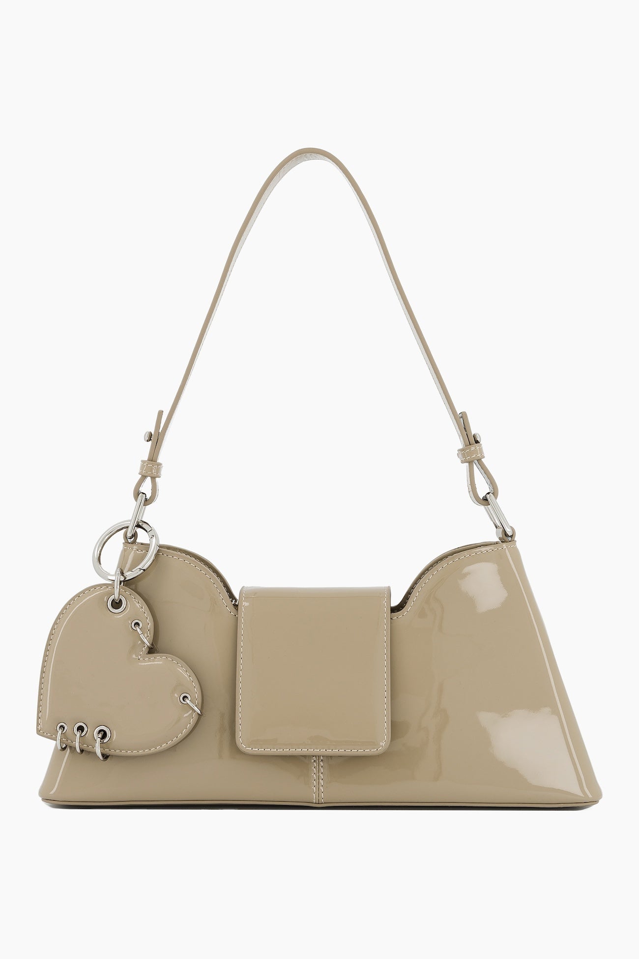 Marla Sand Patent Bag + heart keychain