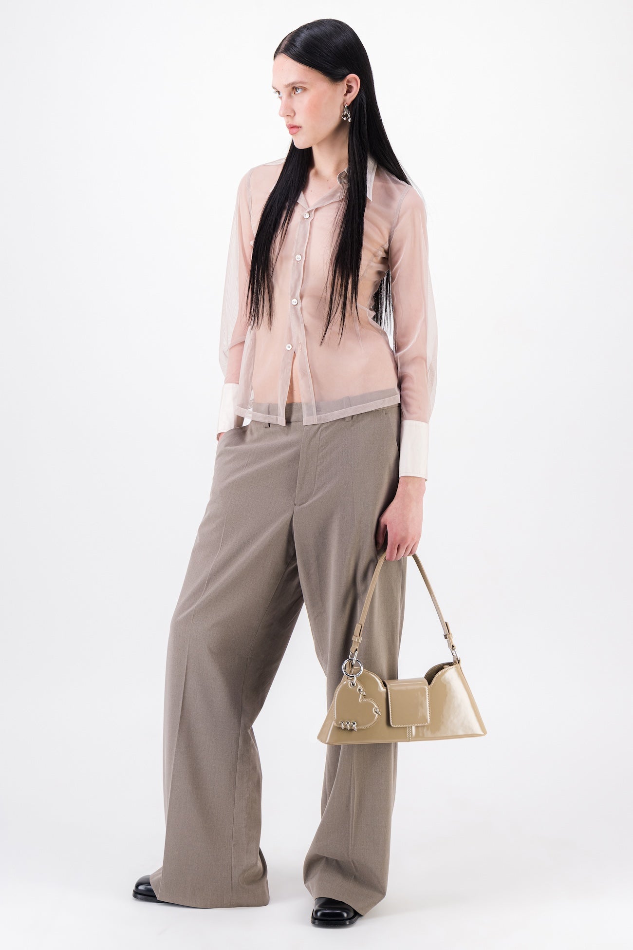 Marla Sand Patent Bag + heart keychain