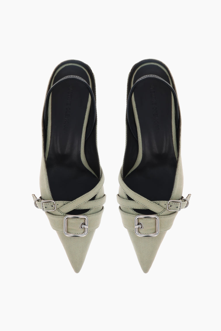 Joan denim pistacchio slingbacks