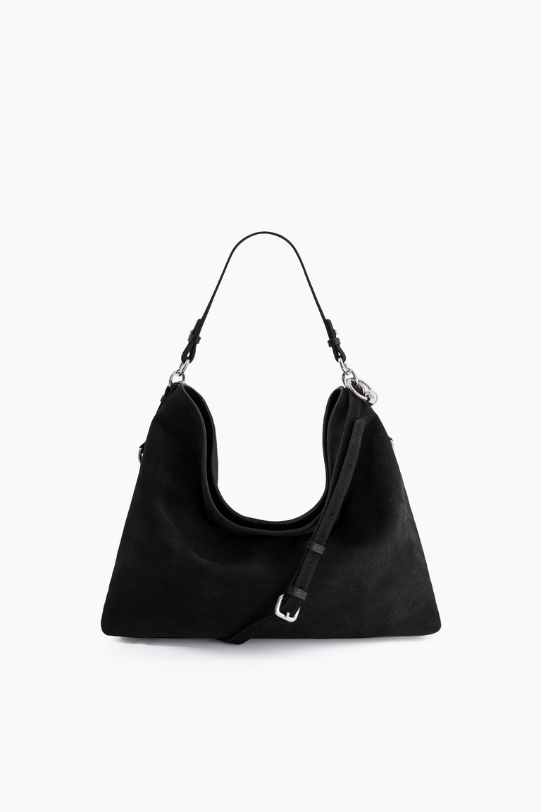 Marla black suede hobo bag