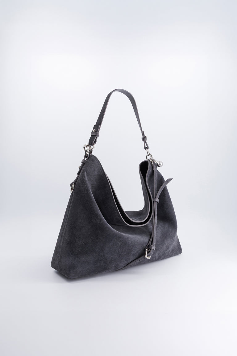 Marla grey suede hobo bag