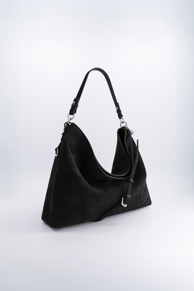 Marla black suede hobo bag